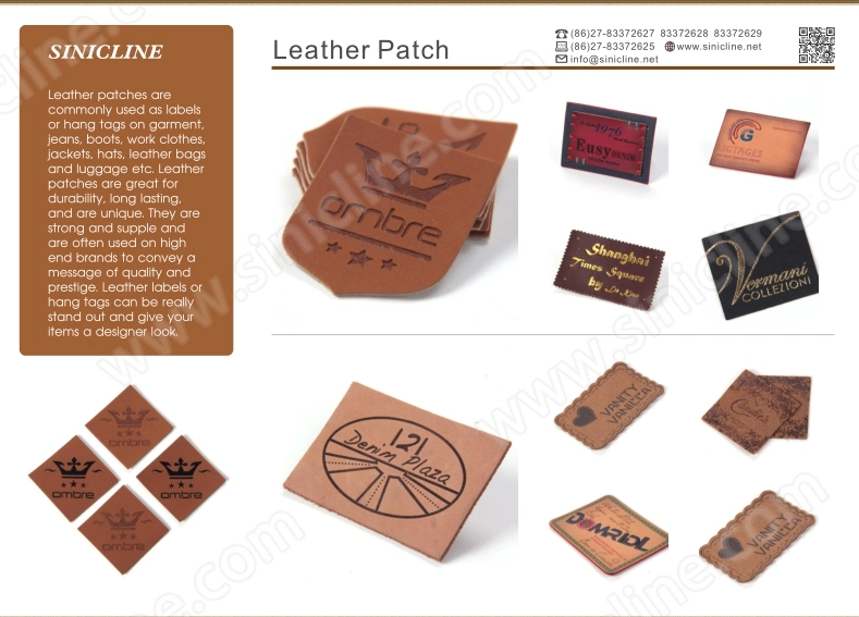 Sinicline Customized Soft Touch PU Leather Label Synthetic Leather Label for Garment