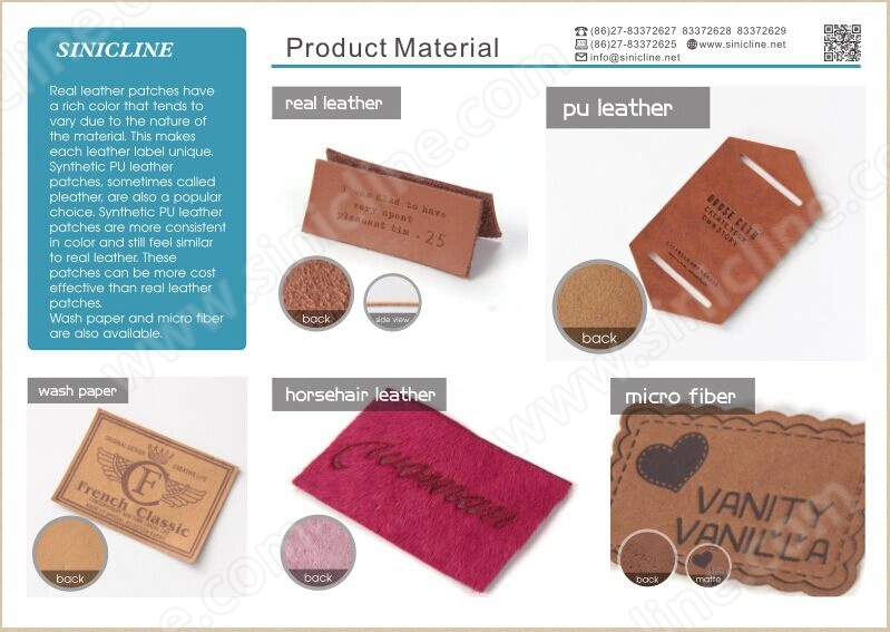 Sinicline Customized Soft Touch PU Leather Label Synthetic Leather Label for Garment