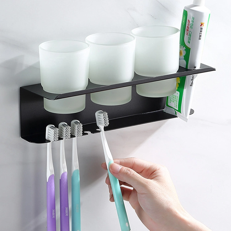 Bathroom Accessoires Space Aluminum Three Glass Cups Teeth Brush Toothpaste Holder