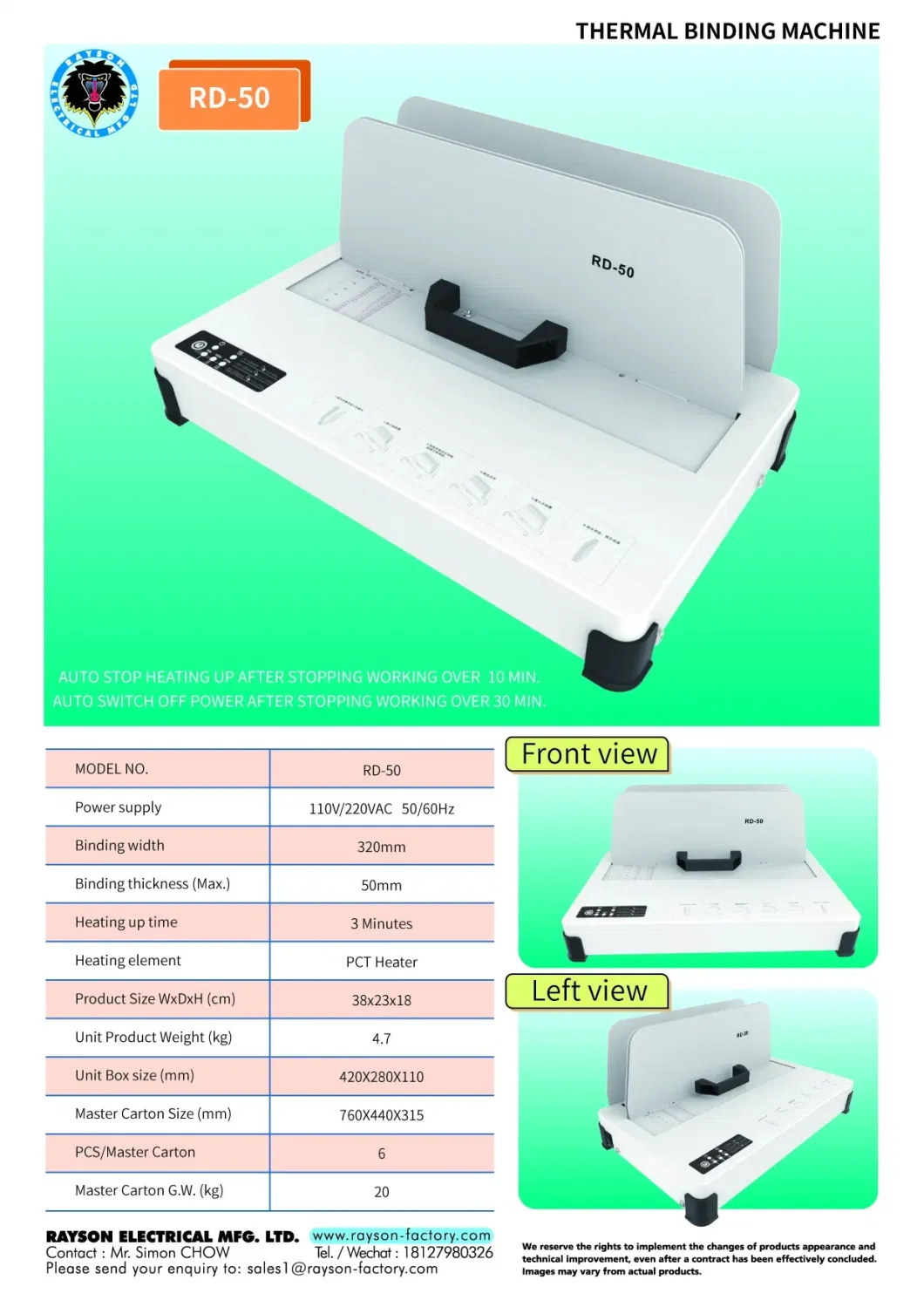 Rd-50 Rayson 50mm Binding Machine Electric Thermal binder