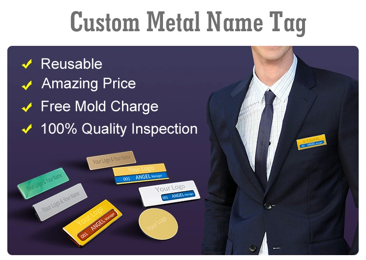 Hot Sale Promotional Metal Print Waiter Staff Magnet Name Tag Plate Decorative Reusable Blank Sublimation Epoxy Logo Custom Magnetic Name Badge with Safety Pins