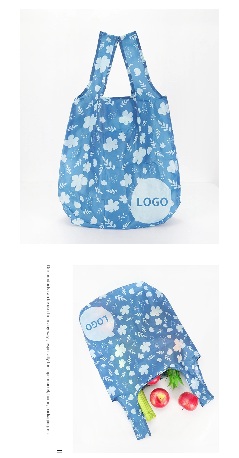 Custom Print Blue Foldable RPET Polyester Shopping Reusable Vest Bag