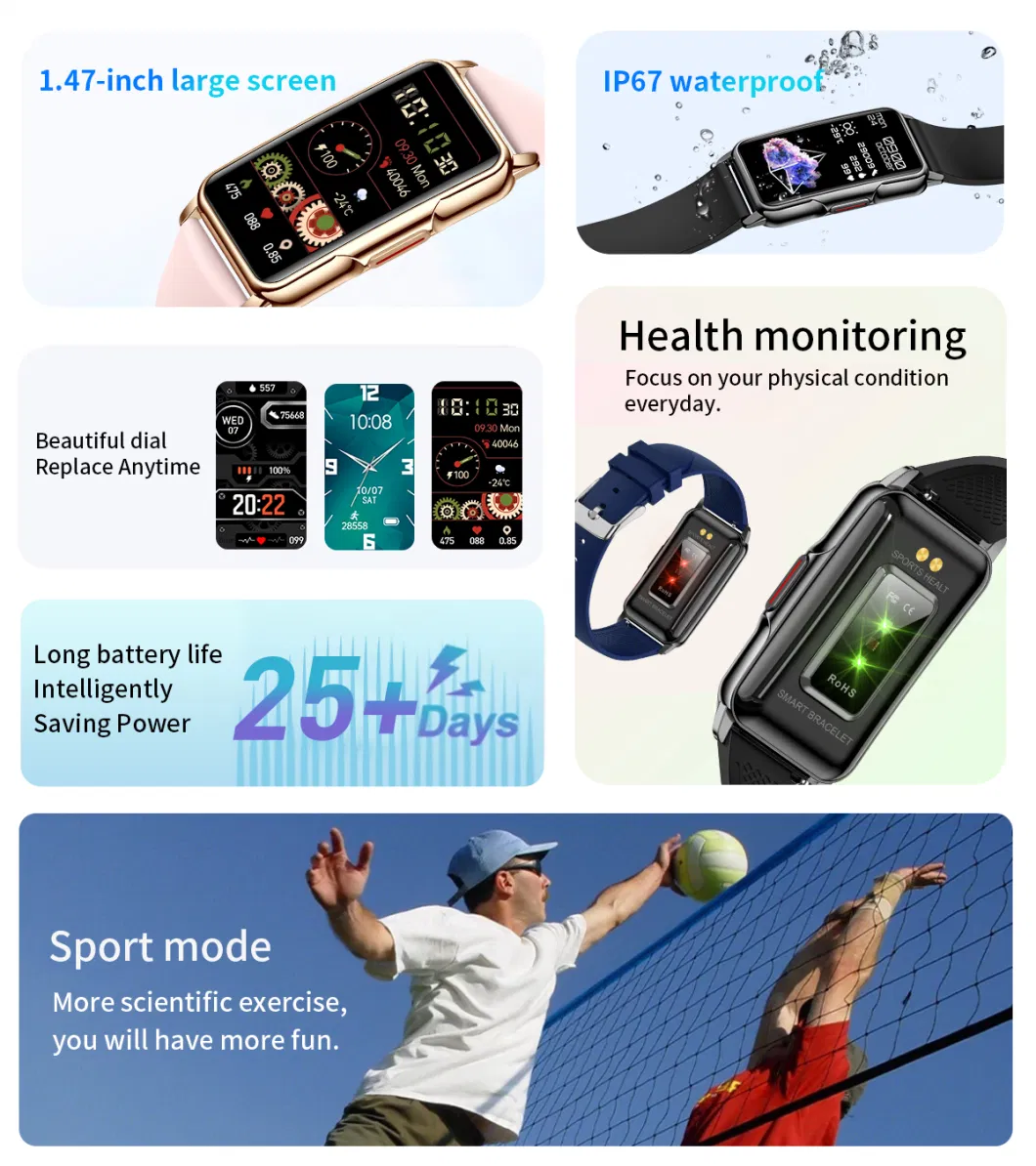 Kronus Kr80 Smartwatch Inteligente Smart Watch Bracelet Fitness Tracker Strap Band Bracelet Real Blood Oxygen Monitoring, IP67 Waterproof, Low Power Consumption