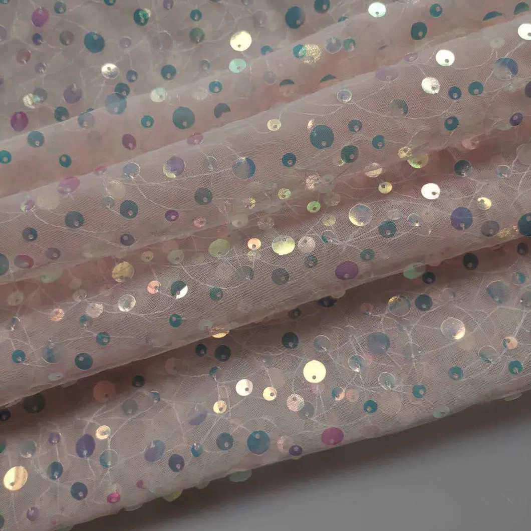 1cm Cute Light Pink Rainbow Sequin Fabric for Kids Skirt