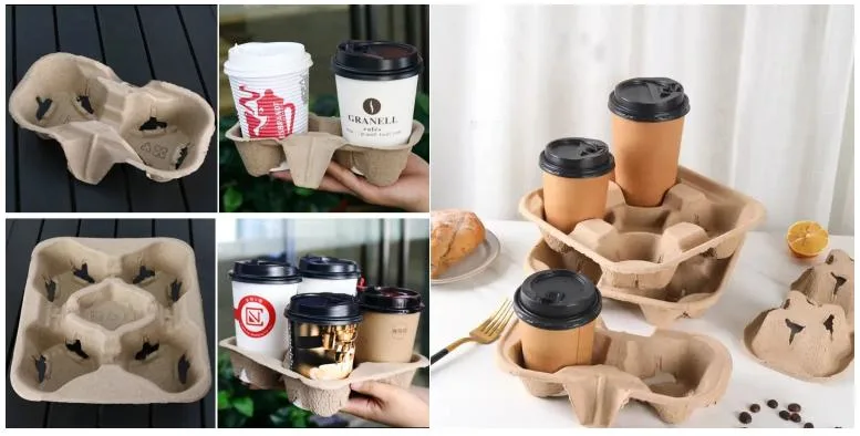 1/2/4 Pack Kraft Paper Holder Customized Milk Tea Coffee Paper Disposable Cup Holder Packaging