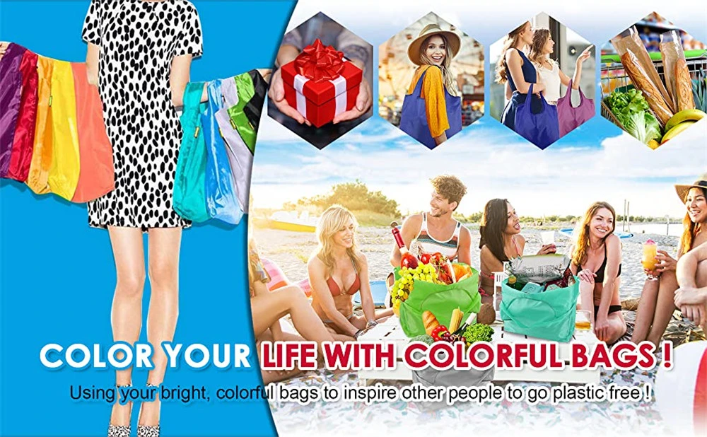 Eco-Friendly Customised Grocery Printed Tote Bag Shopping Foldable Reusable Polyester Bags