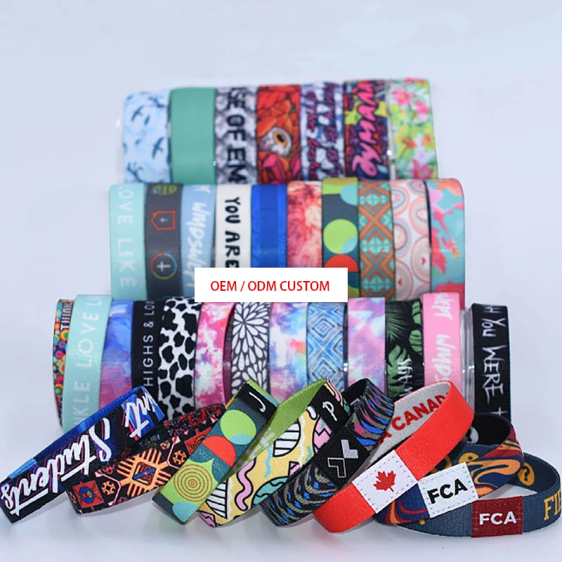 Custom Polyester Event Festival Wrist Band Custom Promotional Woven Elastic Wristband