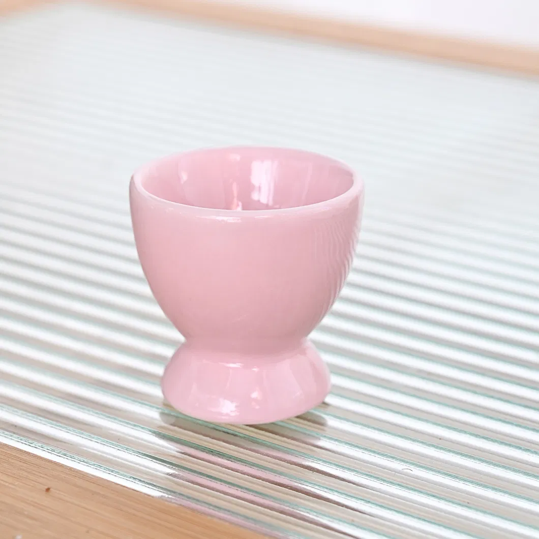 Ceramic Pink Grey Egg Cup Color Glaze Egg Holder Customized Logo by Laser Engraving Breakfast Special Egg Shape Cup