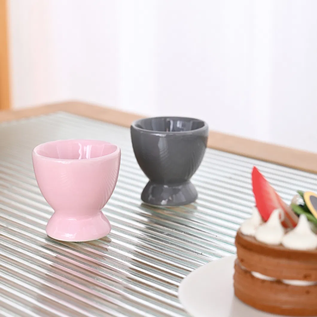 Ceramic Pink Grey Egg Cup Color Glaze Egg Holder Customized Logo by Laser Engraving Breakfast Special Egg Shape Cup