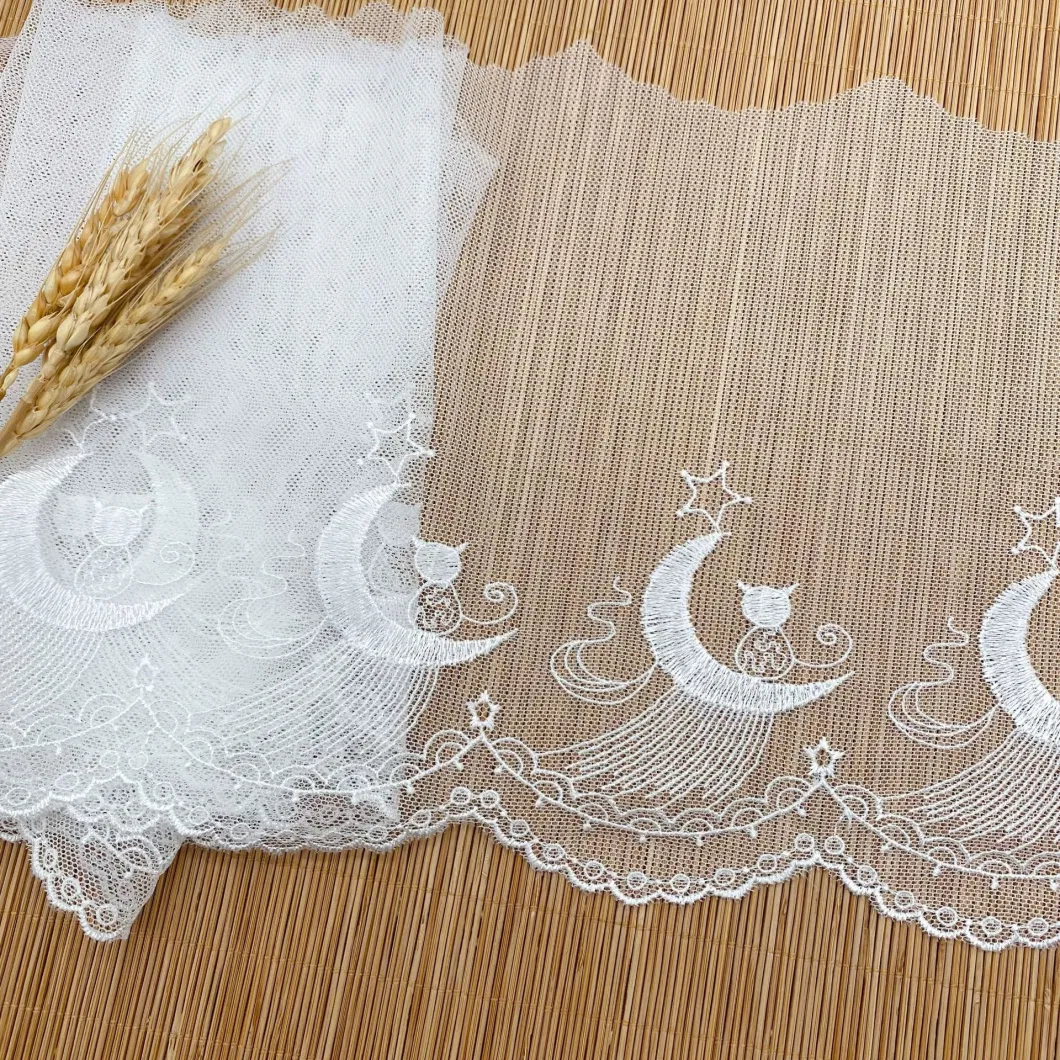 New Moon Cute Cat Pattern Headdress Children&prime;s Accessories Mesh Cloth Embroidery Lace