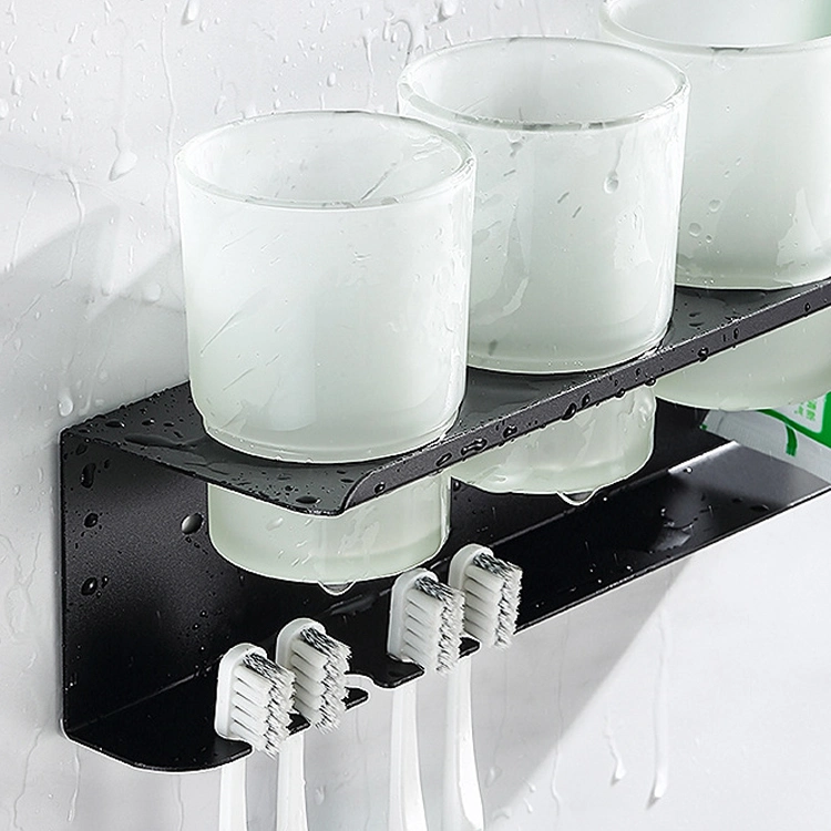 Bathroom Accessoires Space Aluminum Three Glass Cups Teeth Brush Toothpaste Holder