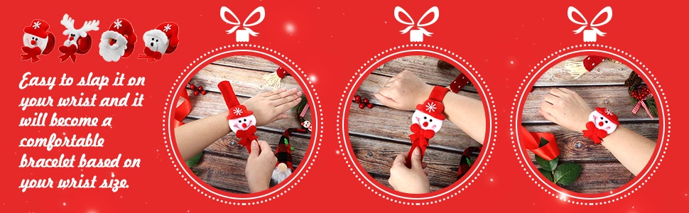 Christmas Slap Bracelets Christmas Snap Bracelet Party Favors Xmas Slap Bands Include Santa Claus Snowman Reindeer Bear Christmas Decorations for Girls and Boys