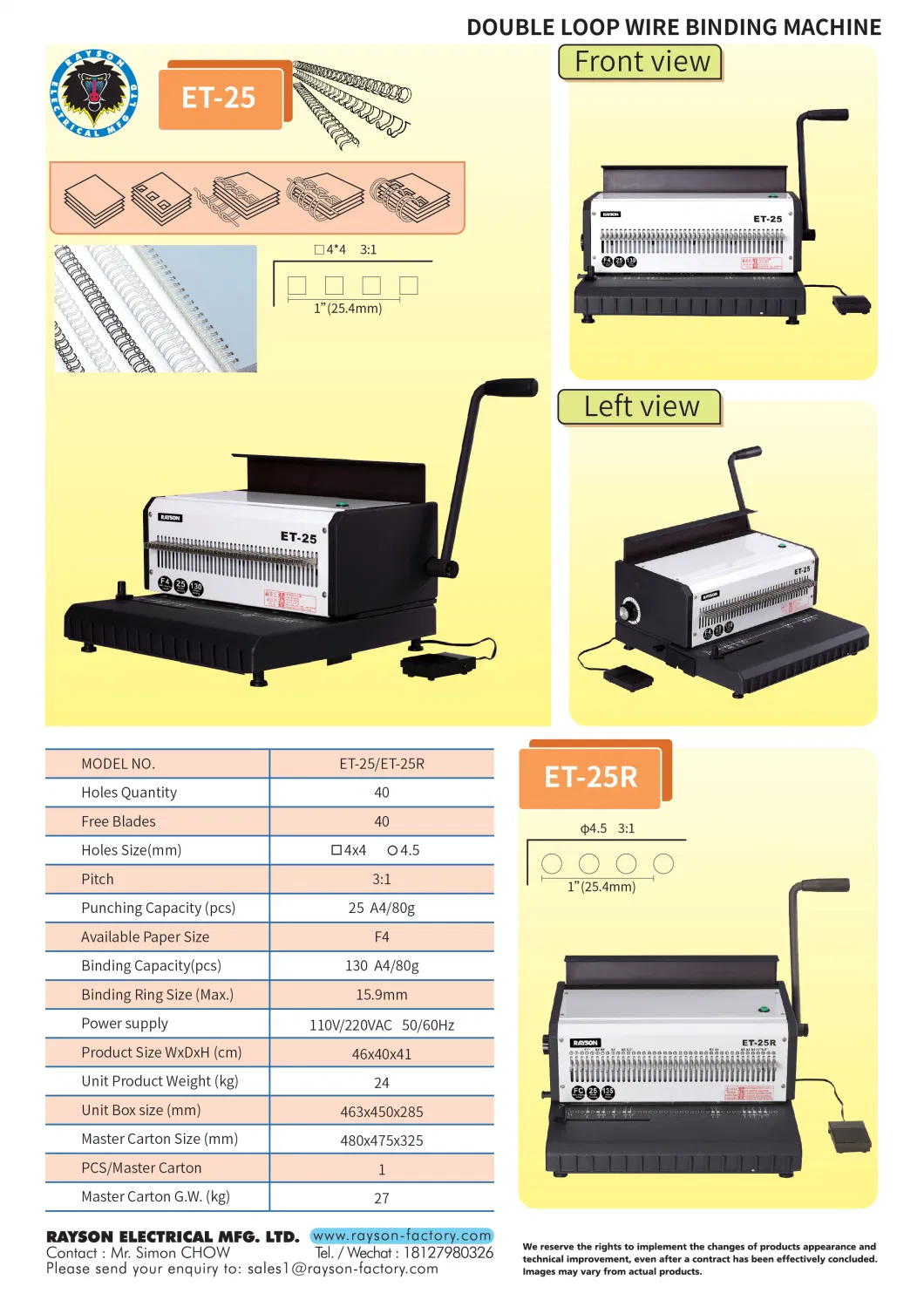 Et-25 Rayson 40 Holes Punching Binding Machine Electric Comb binder