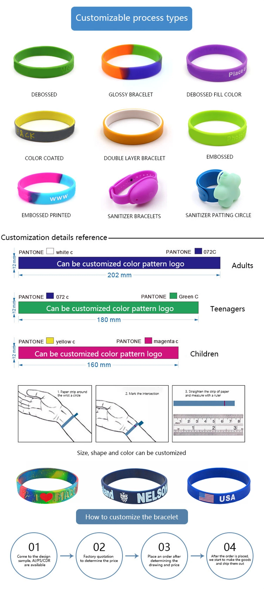 Custom Silicone Bracelets Personalized Rubber Wristbands with Message or Logo