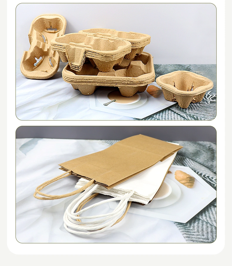 Biodegradable Disposable 4 Pack Pulp Paper Cup Carrier Holder Tray Paper Pulp Cup Holder