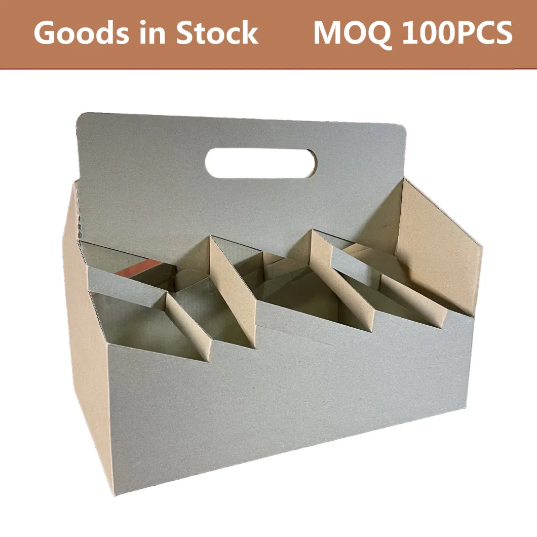 Goods in Stock Wholeasale Customized Printed Corrugated Paper 6 Coffee Cup Holder with Handle Food Packaging Box MOQ 100PCS