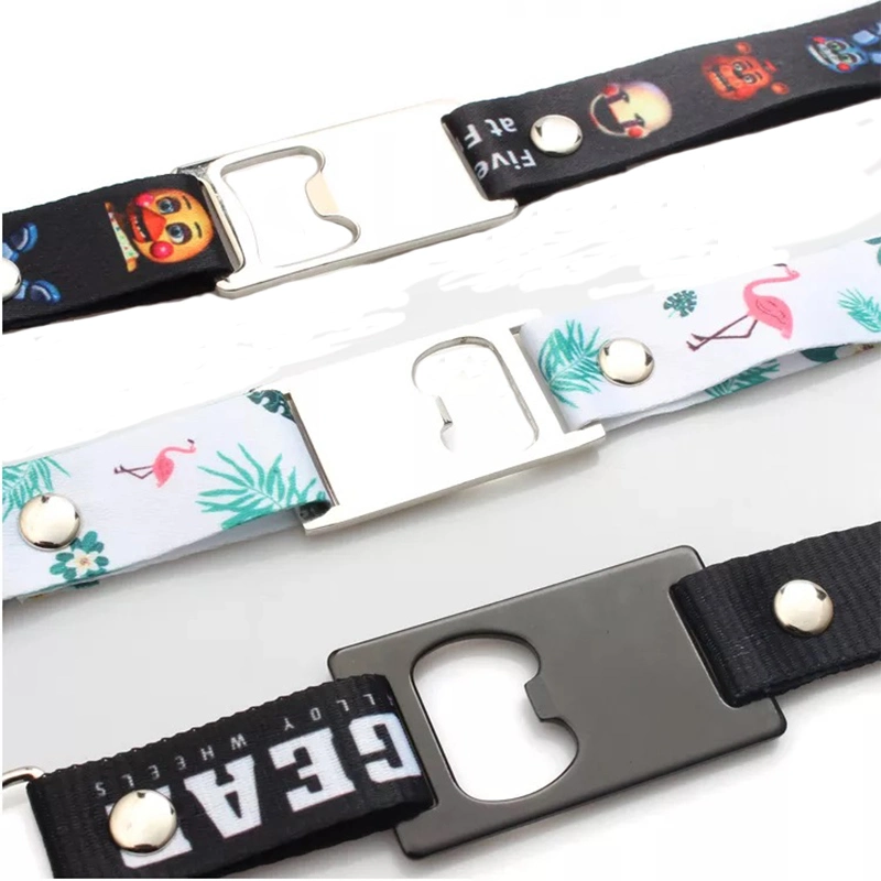 China Wholesale Custom Thermal Transfer Print Multi Function Bottle Opener Lanyard with Snap Hook