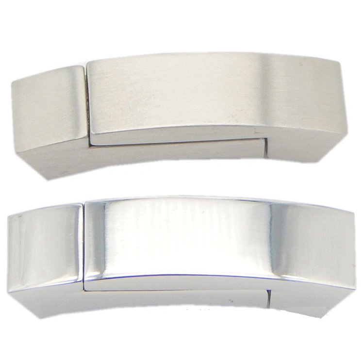 Popular 316L Stainless Steel Shiny/Matt Silver Laser Logo Flat Magnetic Clasp 6.5*7.5mm to Fix The Leather Cord