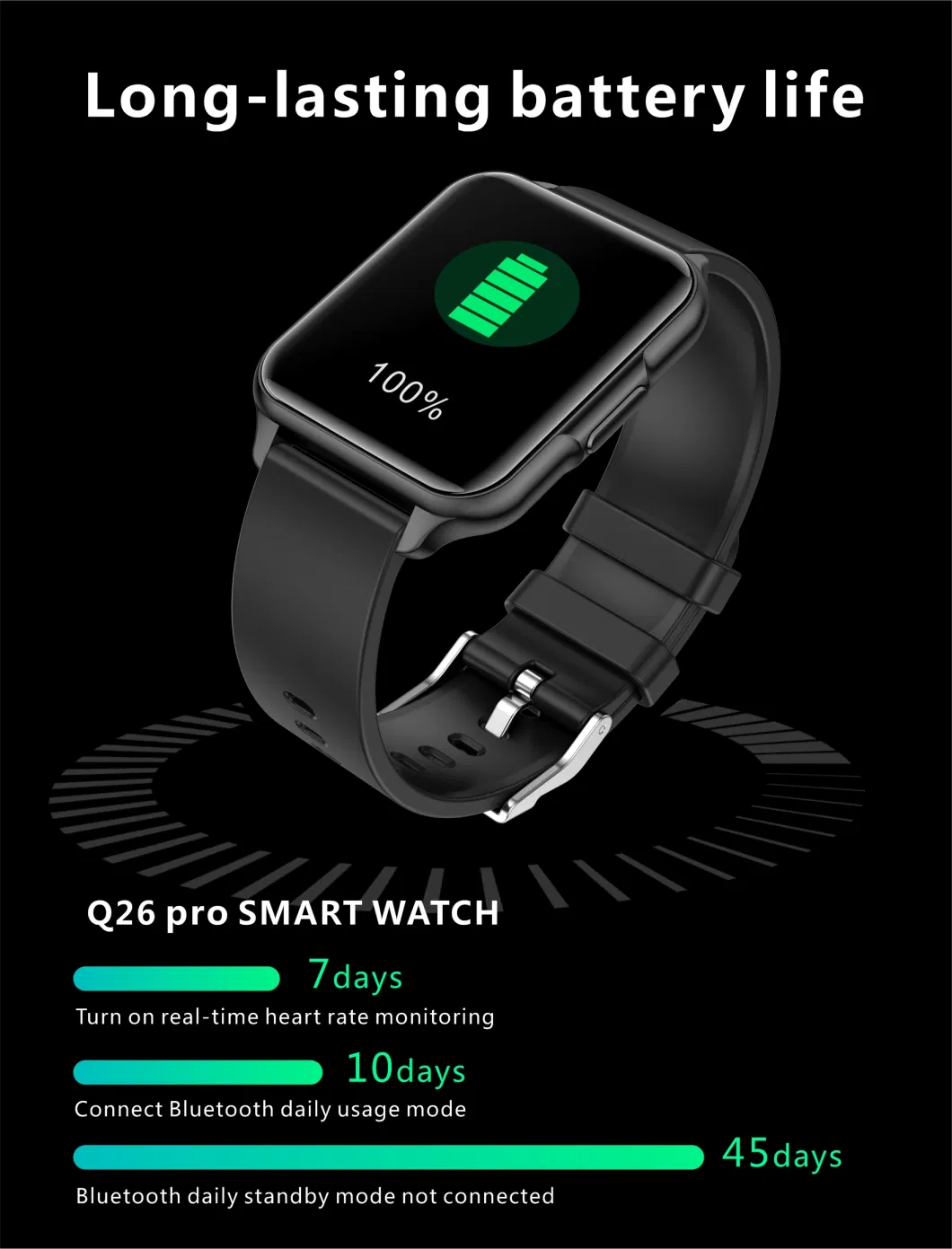 IP68 Waterproof Low Power Consumption Accurate Heart Rate blood pressure SPO2 Monitoring Smart Bracelet with body temperature Q26 Pro