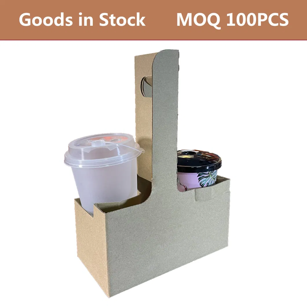 Goods in Stock Wholeasale Customized Printed Corrugated Paper 2 Coffee Cup Holder with Handle Food Packaging Box MOQ 100PCS