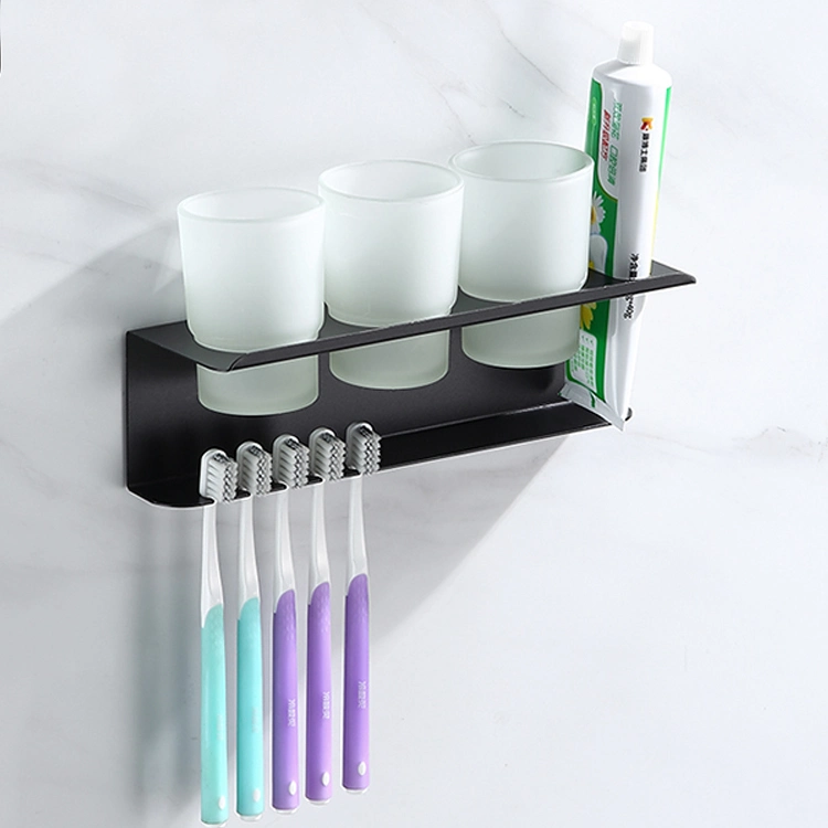 Bathroom Accessoires Space Aluminum Three Glass Cups Teeth Brush Toothpaste Holder