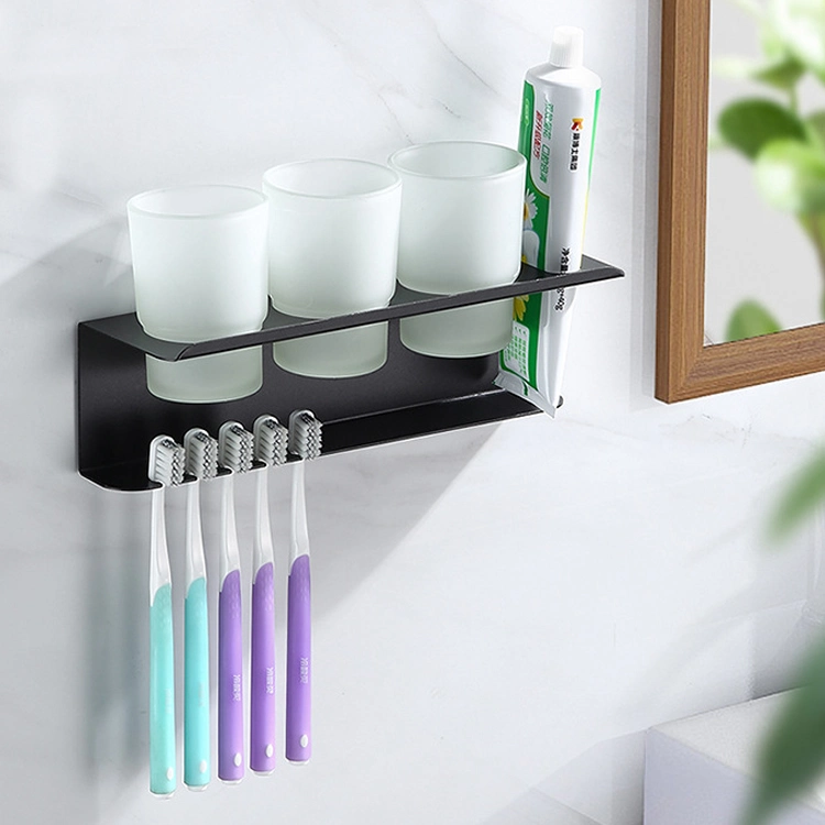 Bathroom Accessoires Space Aluminum Three Glass Cups Teeth Brush Toothpaste Holder