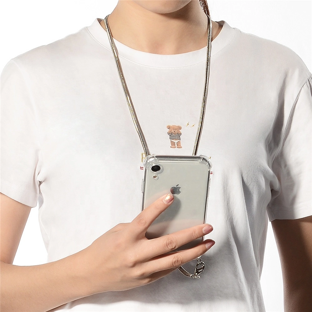 Fashion Crossbody Metal Chain Necklace Clear Phone Case for iPhone