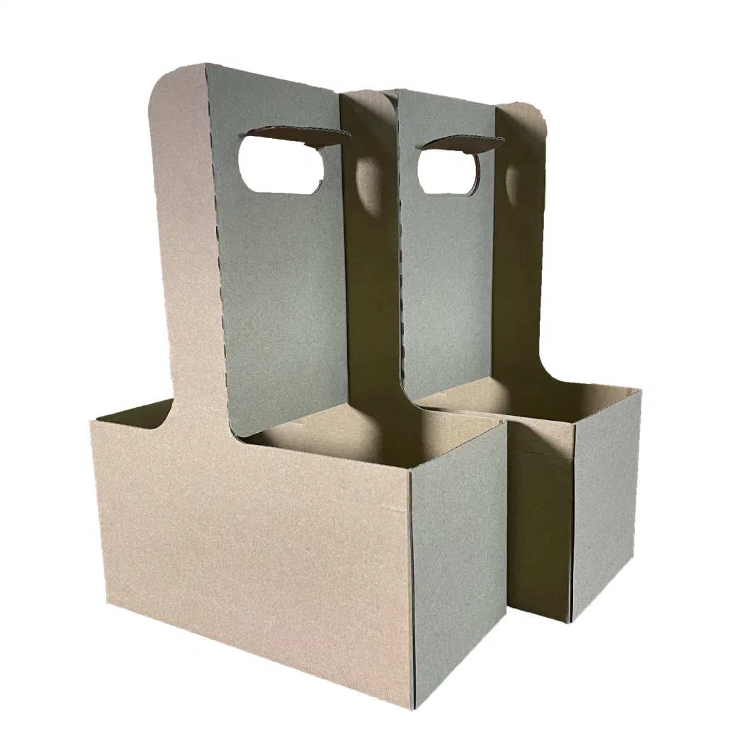 Goods in Stock Wholeasale Customized Printed Corrugated Paper 2 Coffee Cup Holder with Handle Food Packaging Box MOQ 100PCS