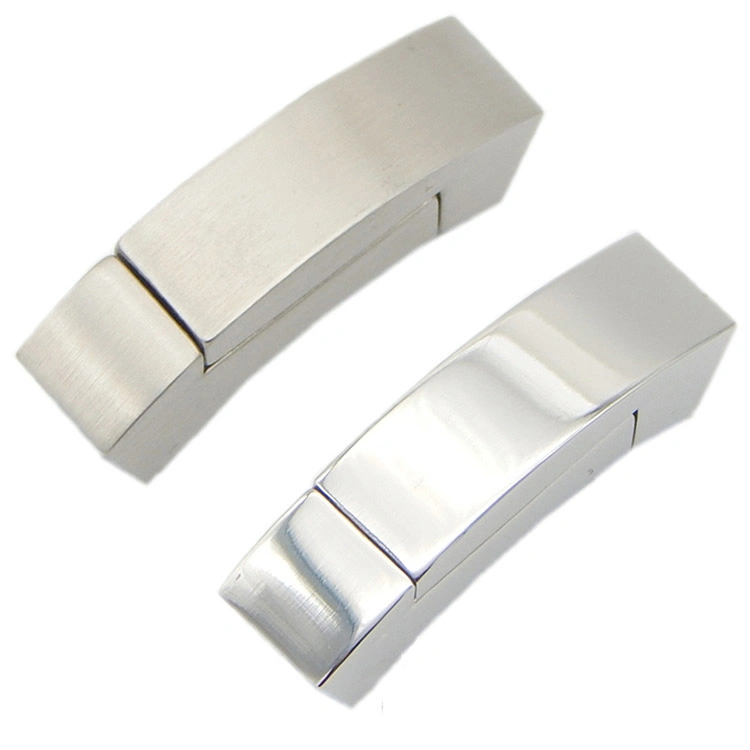 Popular 316L Stainless Steel Shiny/Matt Silver Laser Logo Flat Magnetic Clasp 6.5*7.5mm to Fix The Leather Cord