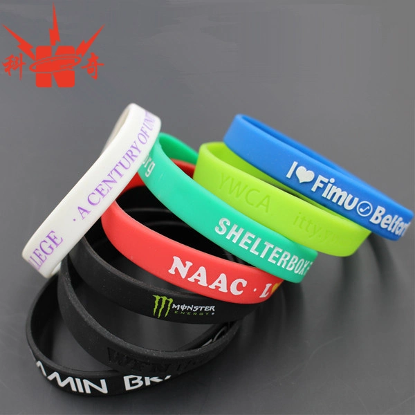 Promotion Custom Sport Energy Silicone Bracelet with Debossed Color Filled Logo Band