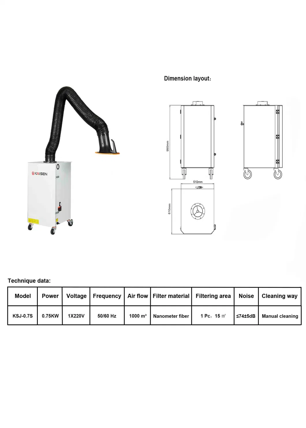 Single Suction Arm Dust Collector Applying for Fume Disposal