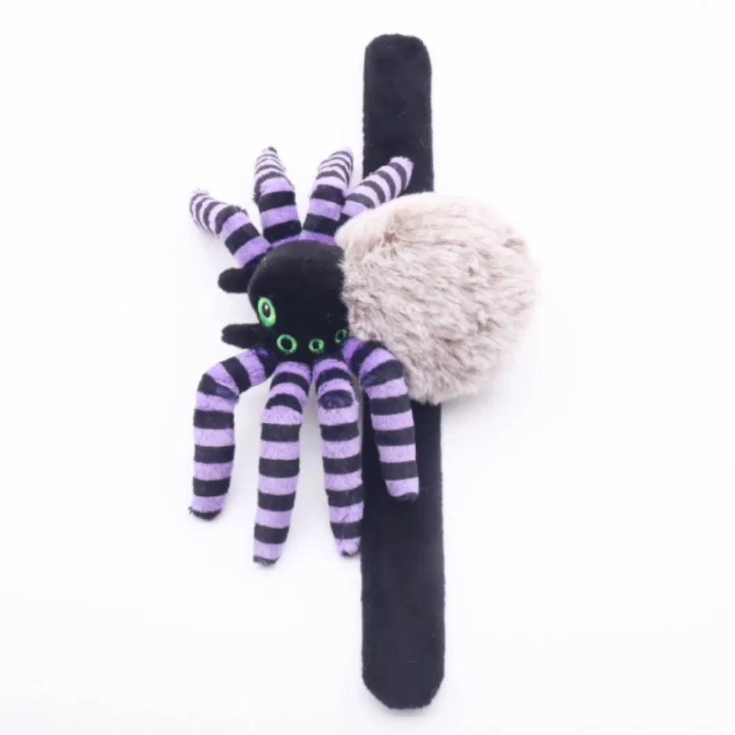 Custom Kids Plush Toy Slap Bands 10.5 (L) X 29cm (W) Soft Stuffed Purple Spider Embroidery Compound Eyes Wrist Band Halloween Animal Spider Bracelet Snapbands