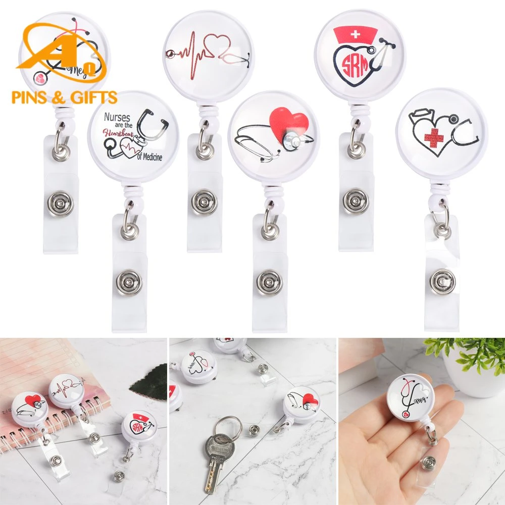 SGS Black Whited ID Card Promotion Gift Retractable Cat Nurse Badge Reel Cute Coffee and Charms