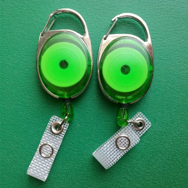 Clear Oval Retractablel Carabiner ID Badge Reels Clips with Reinforced Strap