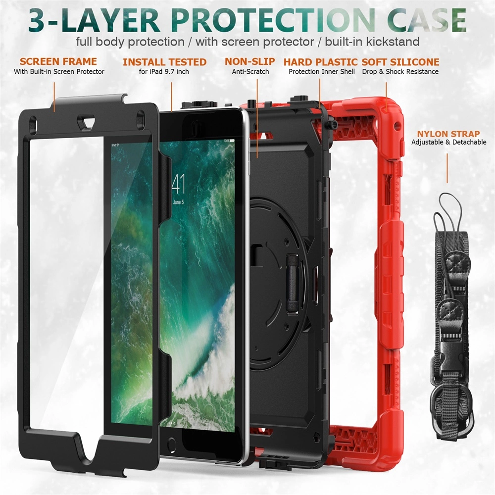 Drop Protection Silicone Case for iPad 9.7 2018 with Shoulder Strap in Stock