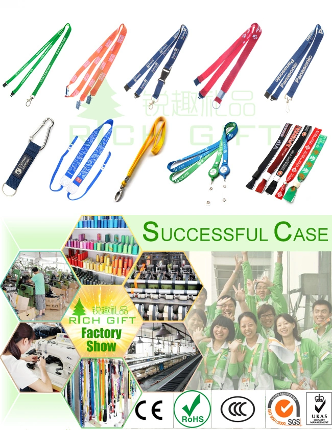 Polyester Silk Ribbon Printed Lanyards with Double Plastic Dog Clip