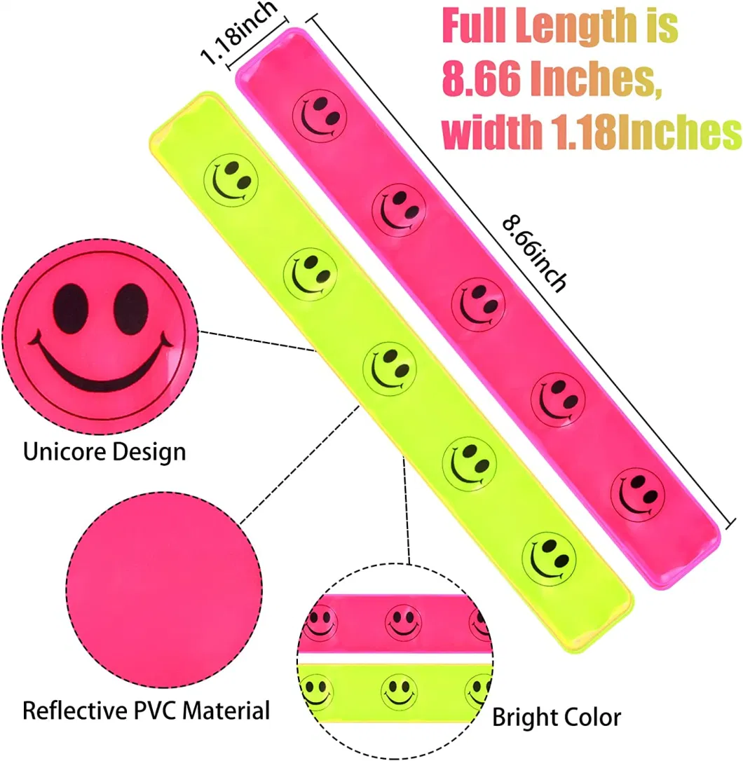 High Visibility PVC Reflective Slap Bracelets for Kids, Customized Printed Fashion Gift Reflector Bands