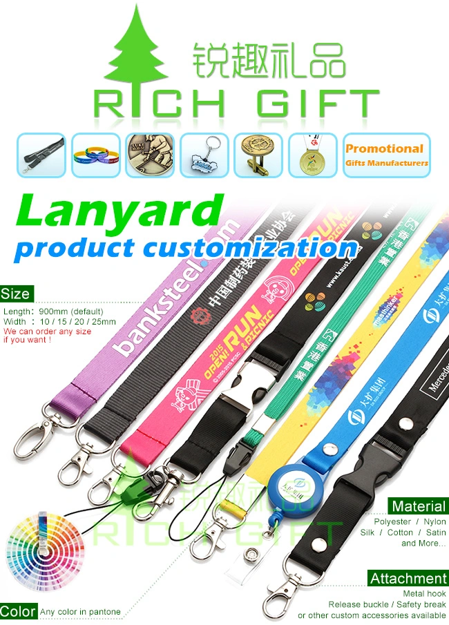 Polyester Silk Ribbon Printed Lanyards with Double Plastic Dog Clip