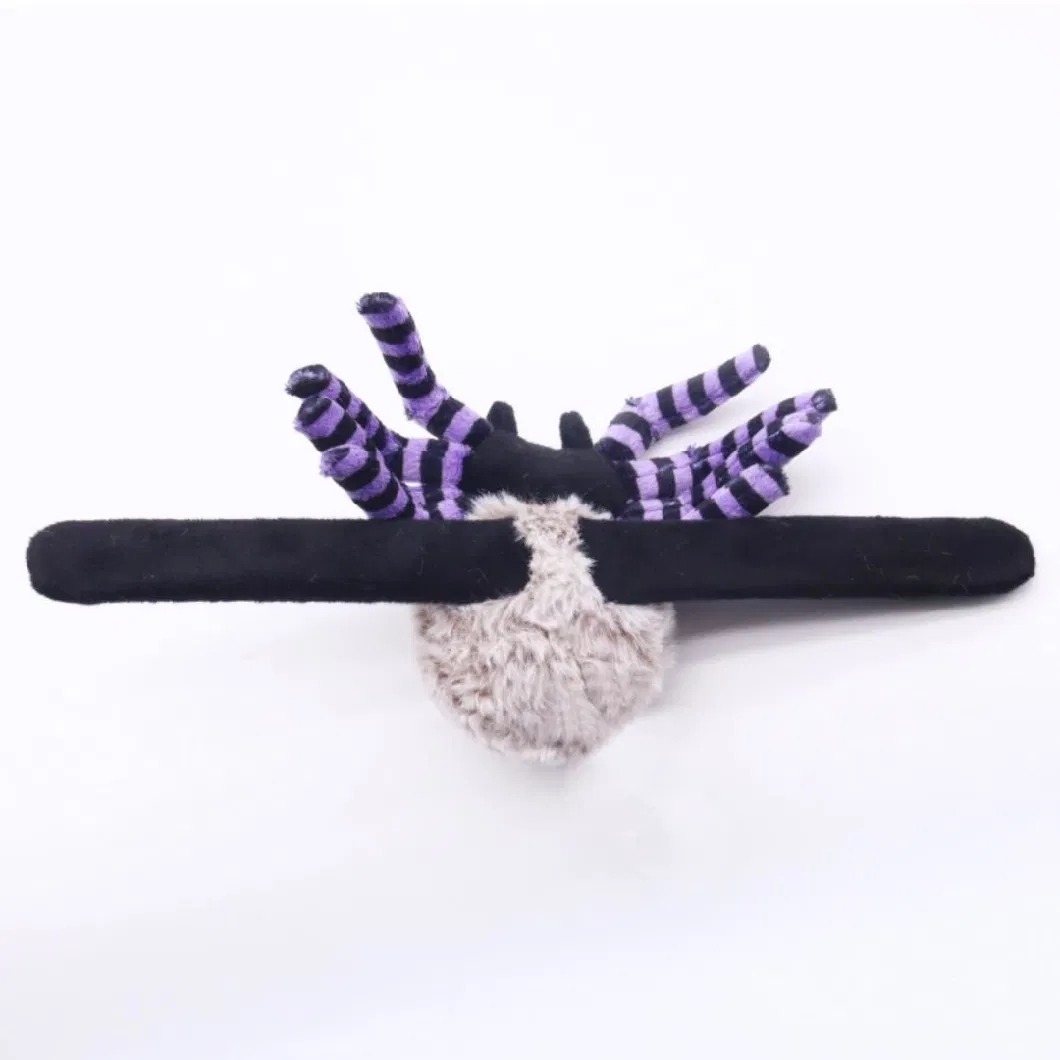 Custom Kids Plush Toy Slap Bands 10.5 (L) X 29cm (W) Soft Stuffed Purple Spider Embroidery Compound Eyes Wrist Band Halloween Animal Spider Bracelet Snapbands