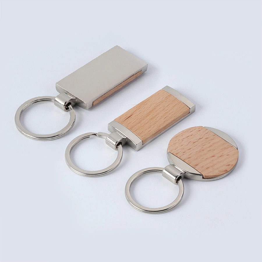 Custom Print Laser Logo Wood Leather Circle Funny Keychain Blank Round Heart Square Shape Wood Wooden Keychain with Box Packing