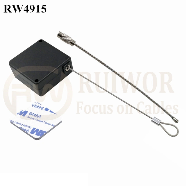 Square Retractable Anti-Theft Recoiler Pull Box with Wire Rope Ring Catch