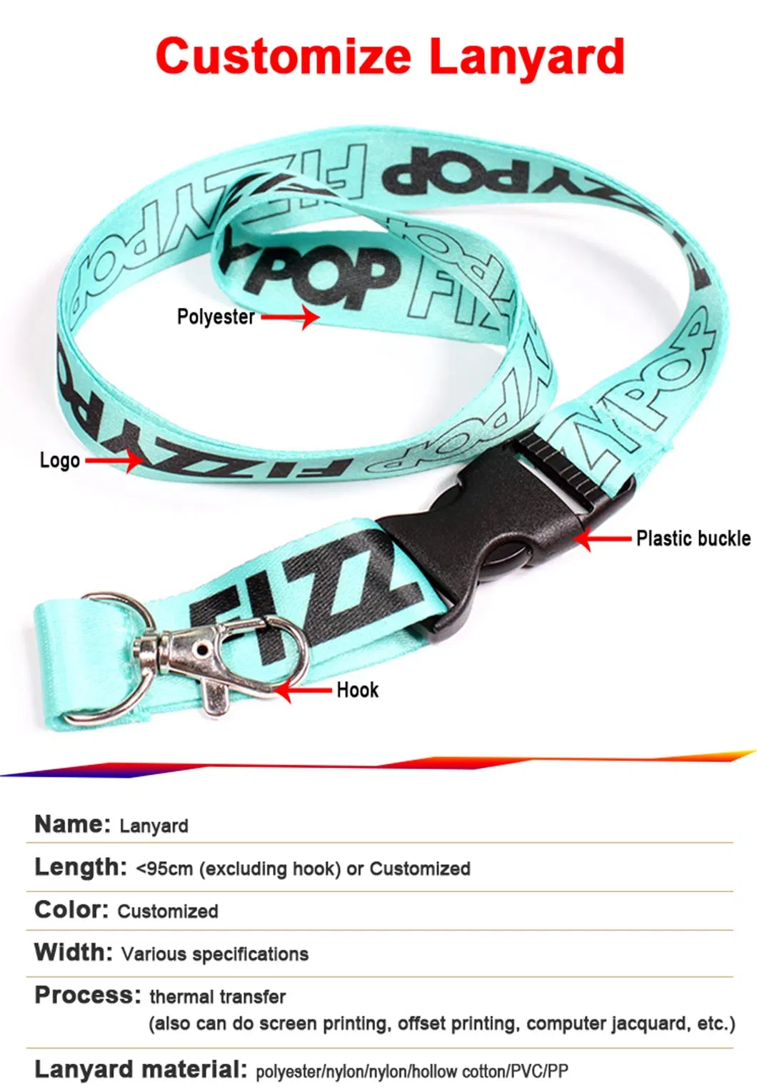 High Quality Heated Transfer Keychain Neck Strap Cute Wrist Strap Lanyards Custom Logo Short Lanyard