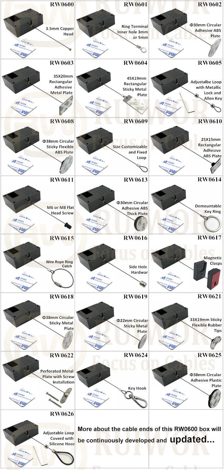 Cuboid Ratcheting Retractable Cable Security Pull Box with Removable Key Ring