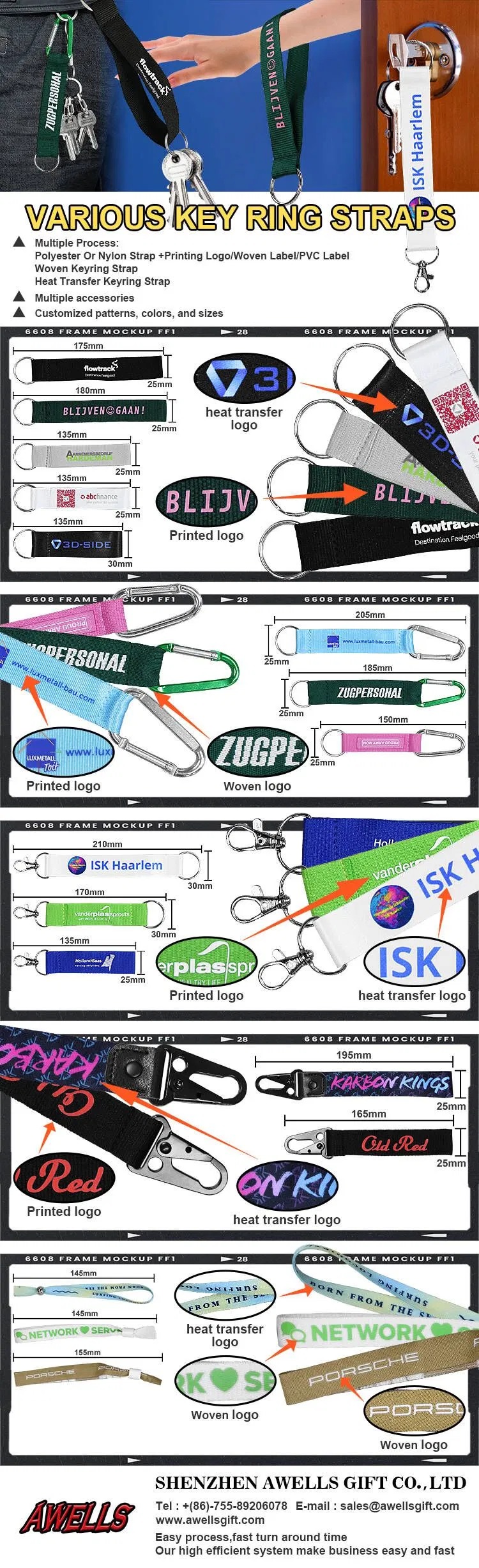 Nylon Sublimation Cute Holiday White Clip Woven Short Lanyard Keychain with Logo Custom