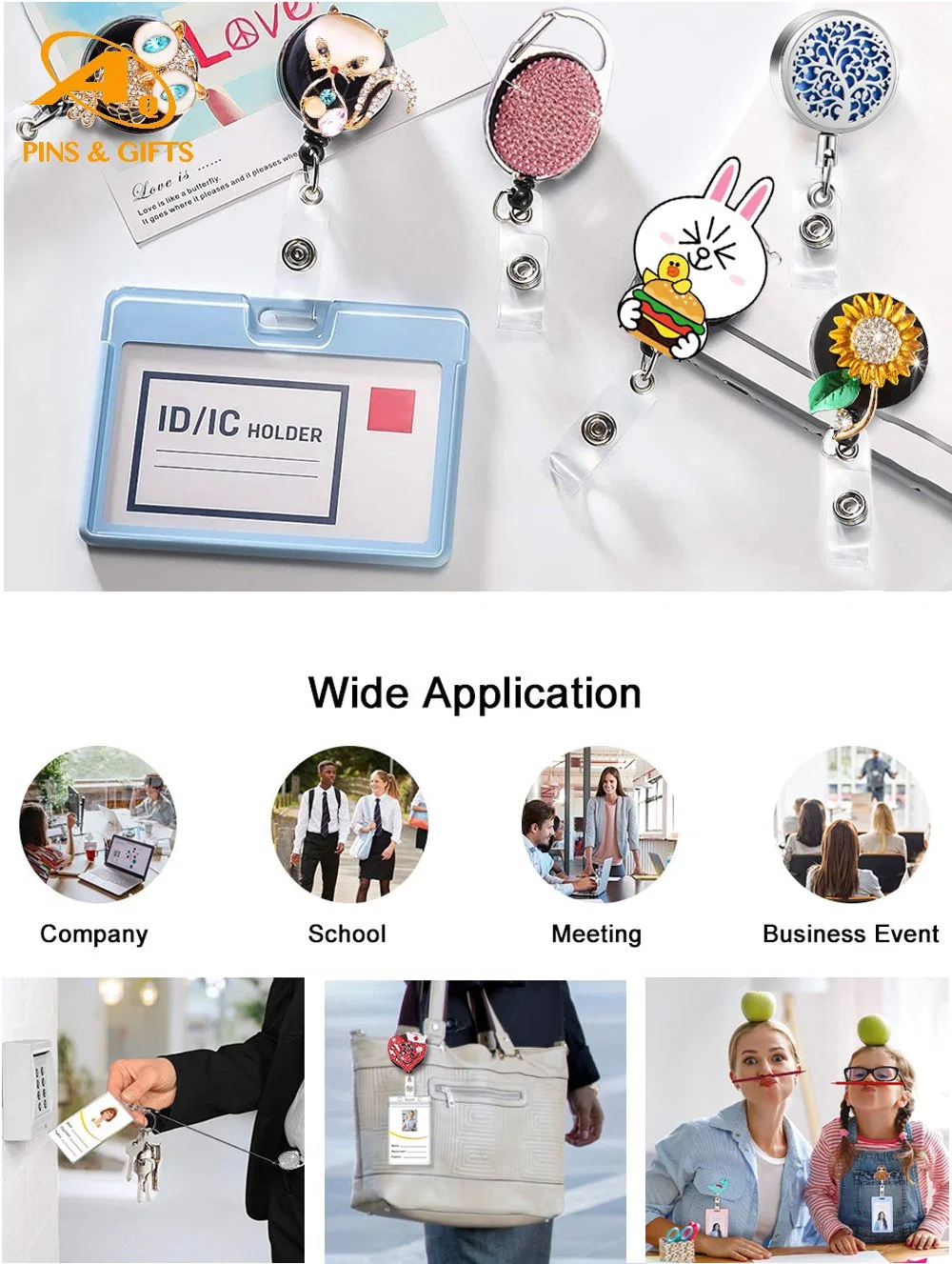 SGS Black Whited ID Card Promotion Gift Retractable Cat Nurse Badge Reel Cute Coffee and Charms