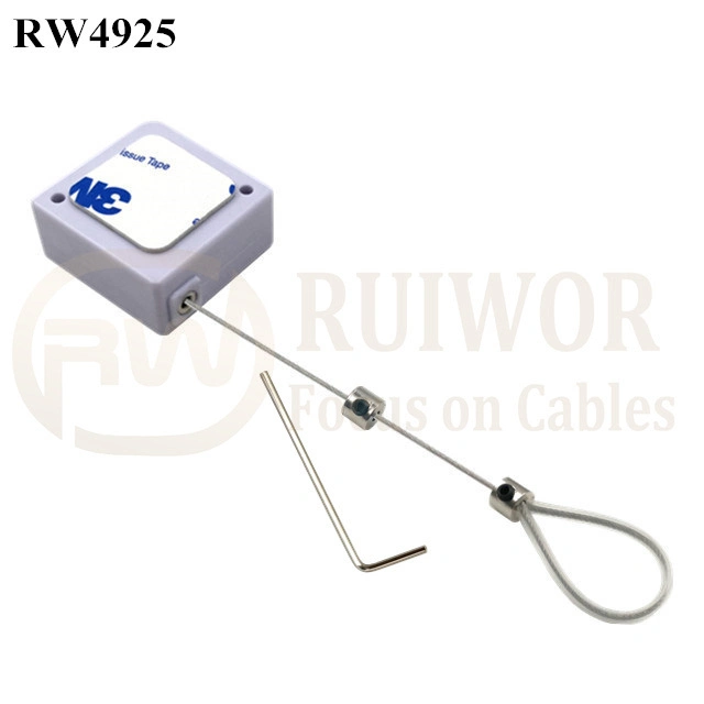 Square Ratcheting Retractable Tether Plus Stop Function and Adjustable Wire Loop