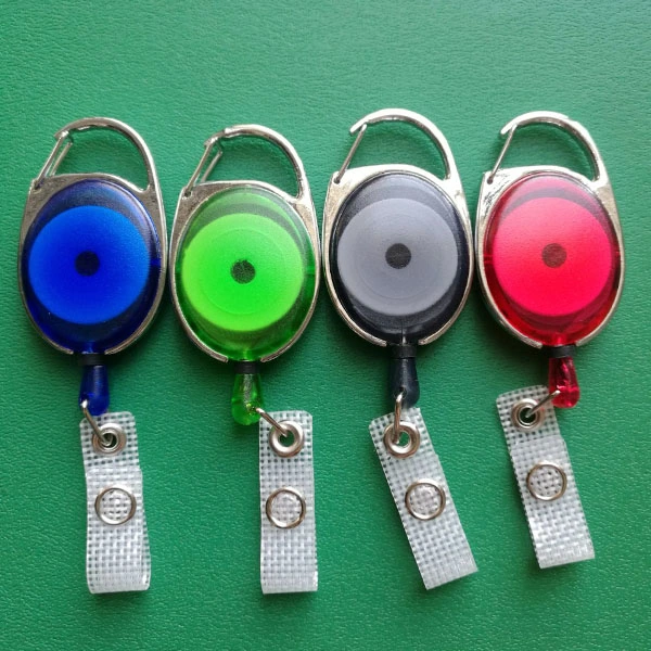 Clear Oval Retractablel Carabiner Badge Reels Clips with Reinforced Strap