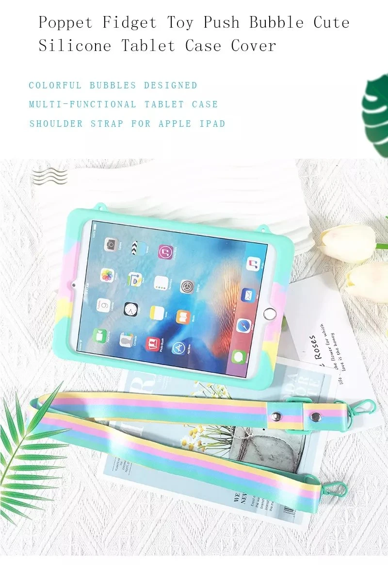 Stress Relief Tablet Case Cover Multi-Functional Relive Stress Pop Fidget Toys Push It Bubble Rainbow Silicone Tablet Case for iPad at Office School Park