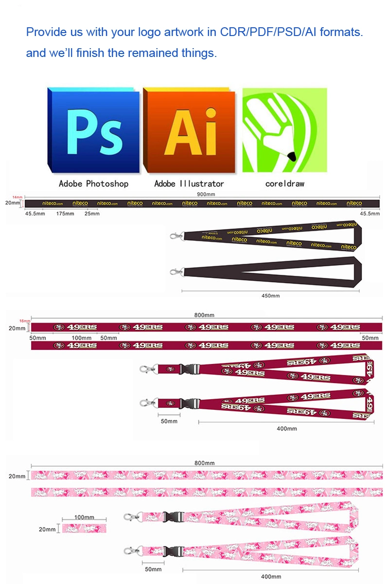 Promotional Colorful Cheap Polyester Tubular Designer Fabric Lanyard with Custom Logo