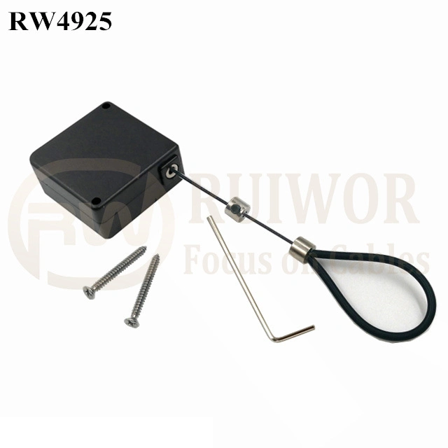 Square Retractable Security Tether Plus Stop Function and Adjustable Wire Loop